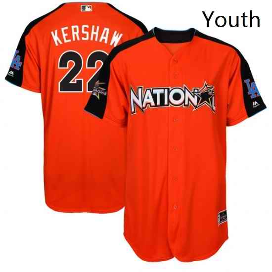 Youth Majestic Los Angeles Dodgers 22 Clayton Kershaw Replica Orange National League 2017 MLB All Star MLB Jersey